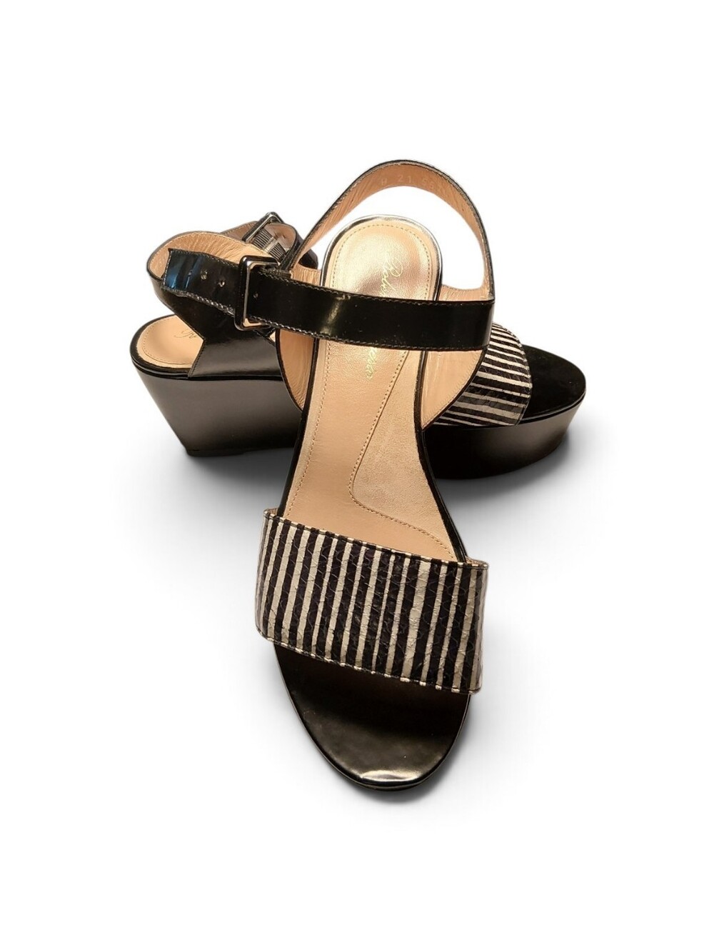 Robert Clergerie Black Striped Wedge Sandals